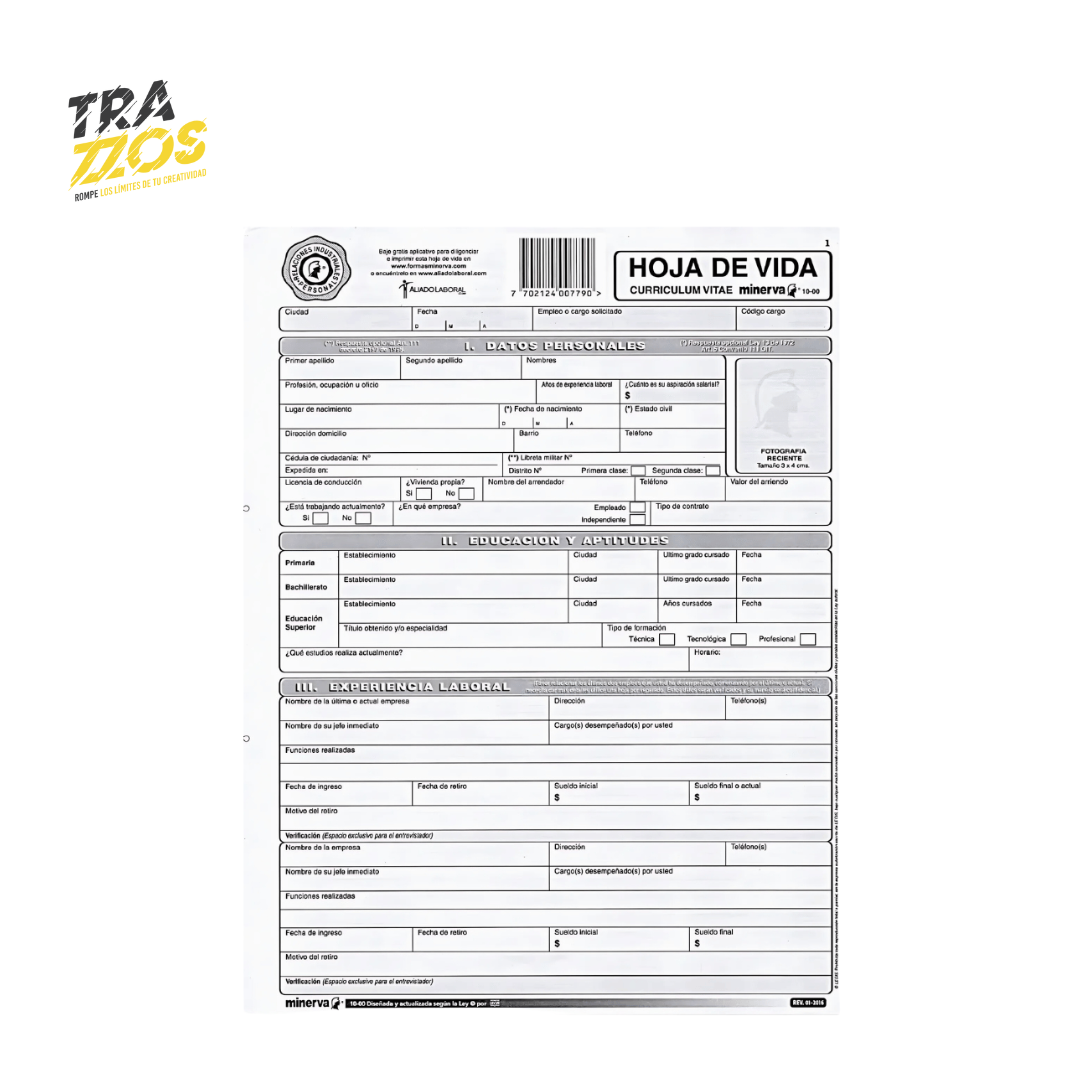 Minerva 10-00 Hoja de Vida Sencilla x20